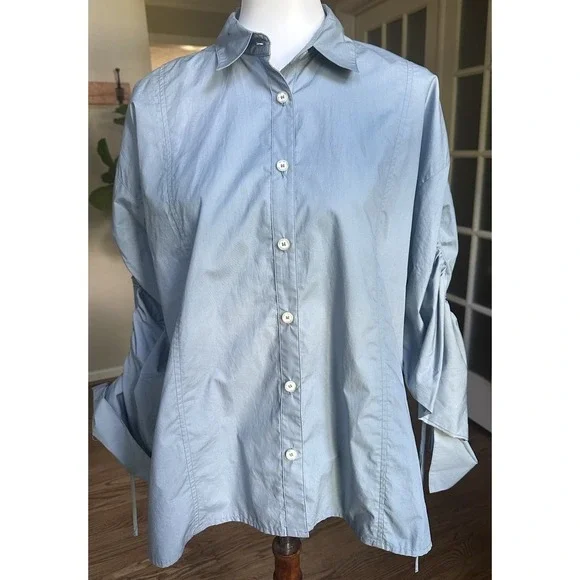 FREE PEOPLE Blue 100% Cotton Brown Eyed Girl Top Poplin Blouse Size S $88 NEW - Picture 3 of 8